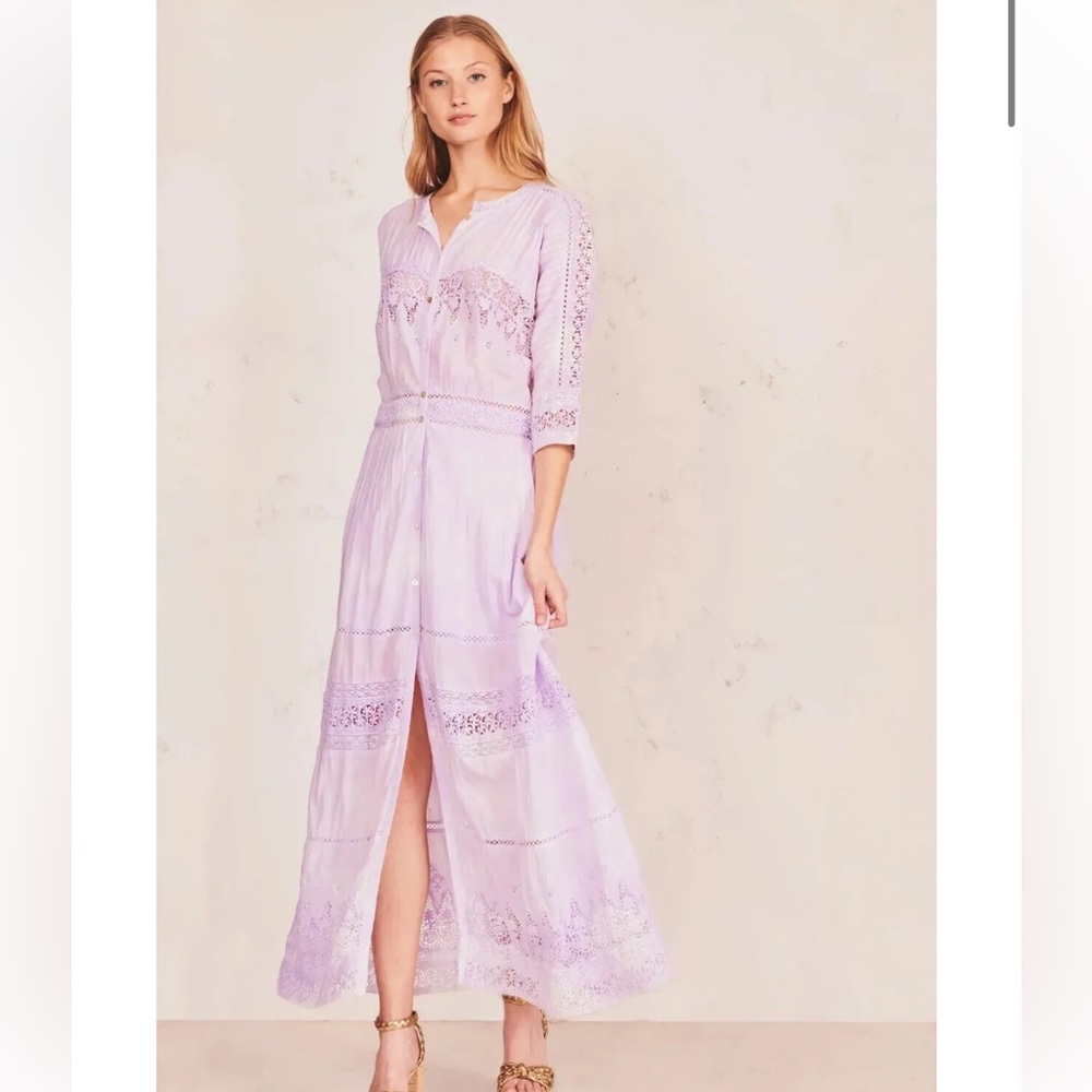 LOVESHACKFANCY Purple Beth MIDI Dress